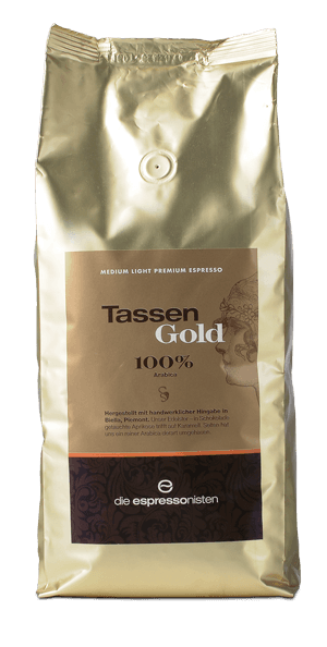 Goldene 1 kg Bohnen-Packung Tassengold Espresso 100% Arabica von die espressonisten
